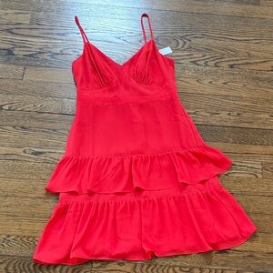 J. Crew NWT spaghetti strap  Red Ruffled tiered sundress, 0